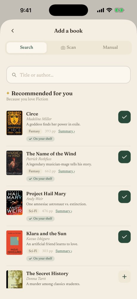 Discover and add books from recommendations