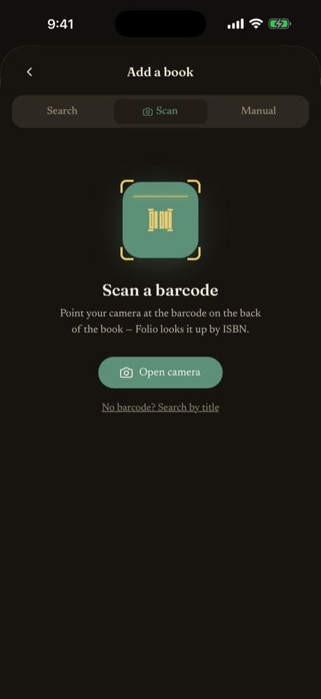 Scan a barcode to add a book by ISBN