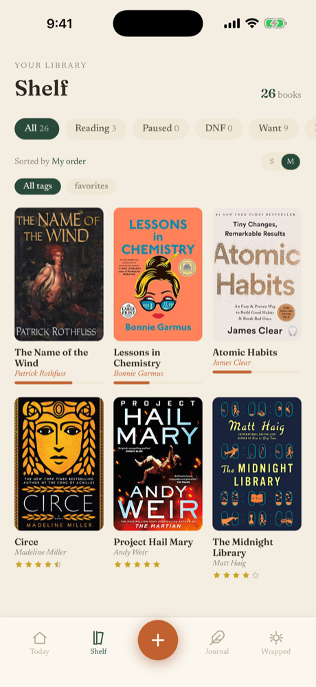 Your shelf — books across every genre with real cover art